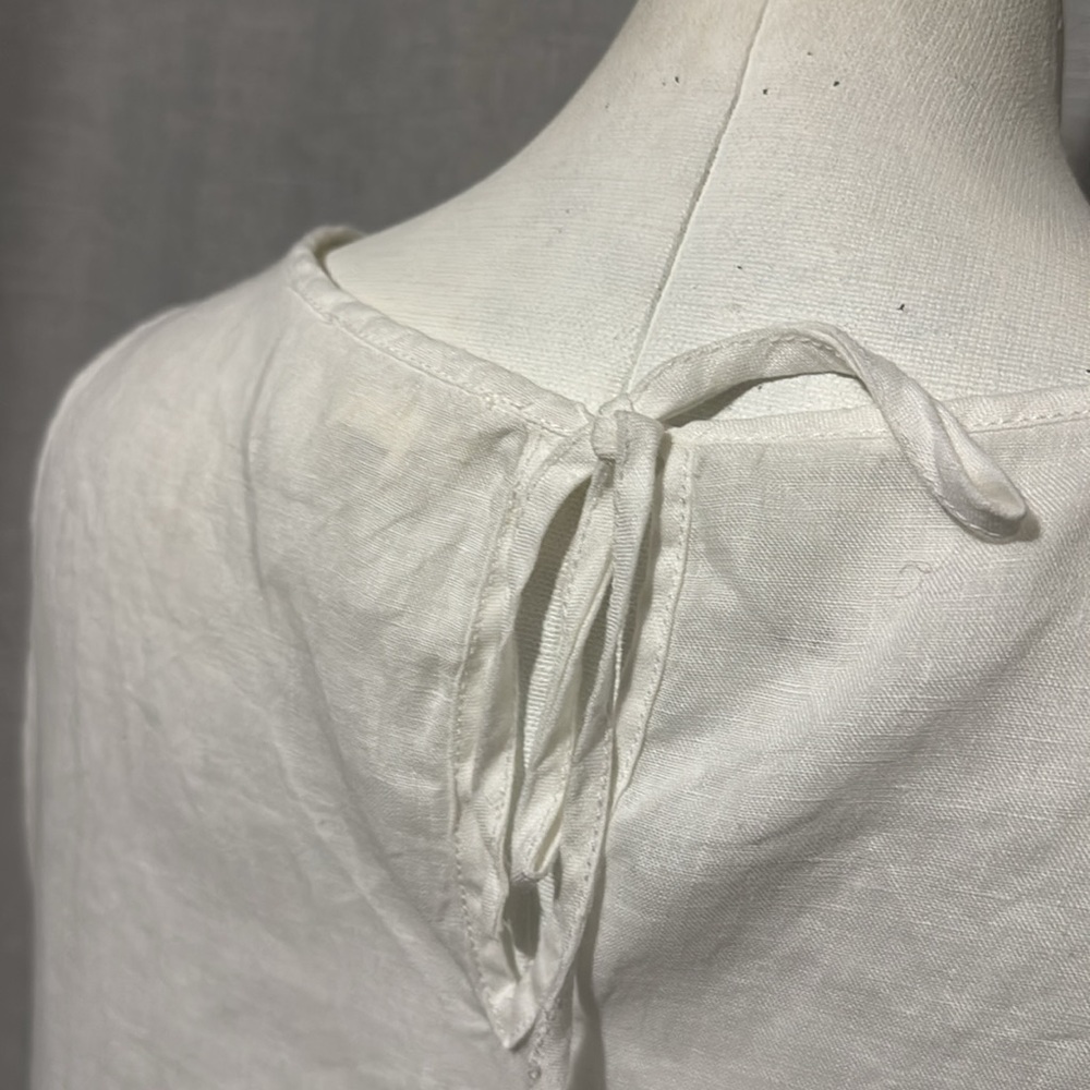 100% Linen-Artisan NY Tank Top-Sz L-Sleeveless-White-Navy Embroidery-EUC - Picture 10 of 15
